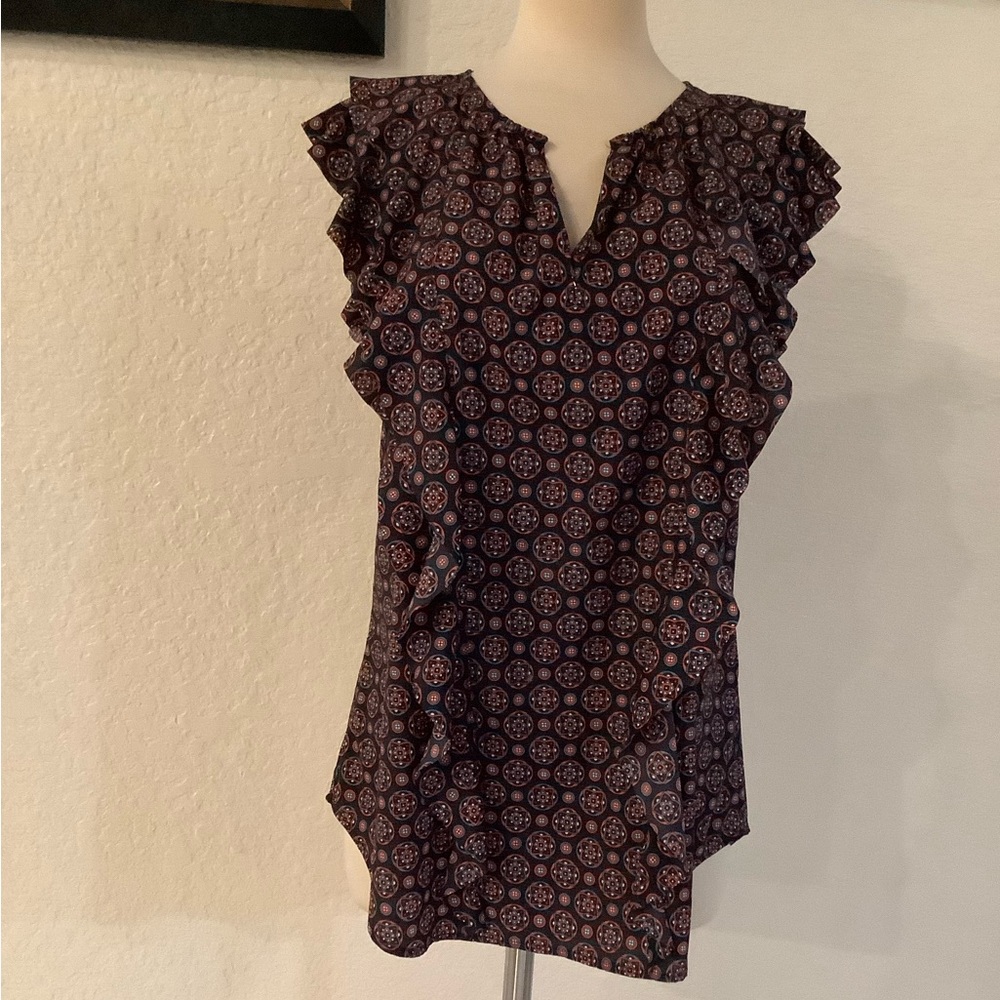 Banana Republic Navy and Red Patterned Blouse